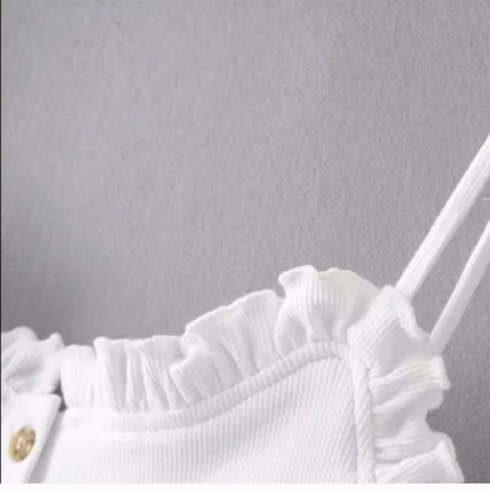 SOLD OUT The Cutest White Ribbed Button Ruffled Bodysuit - Picture 6 of 6